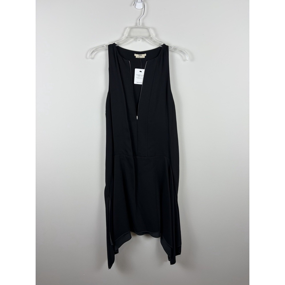EDUN Black Sleeveless Asymmetric Dress  Halter Zipper Midi sz 4